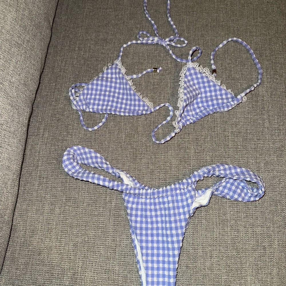 Meshki Blue and White Checkered Bikini